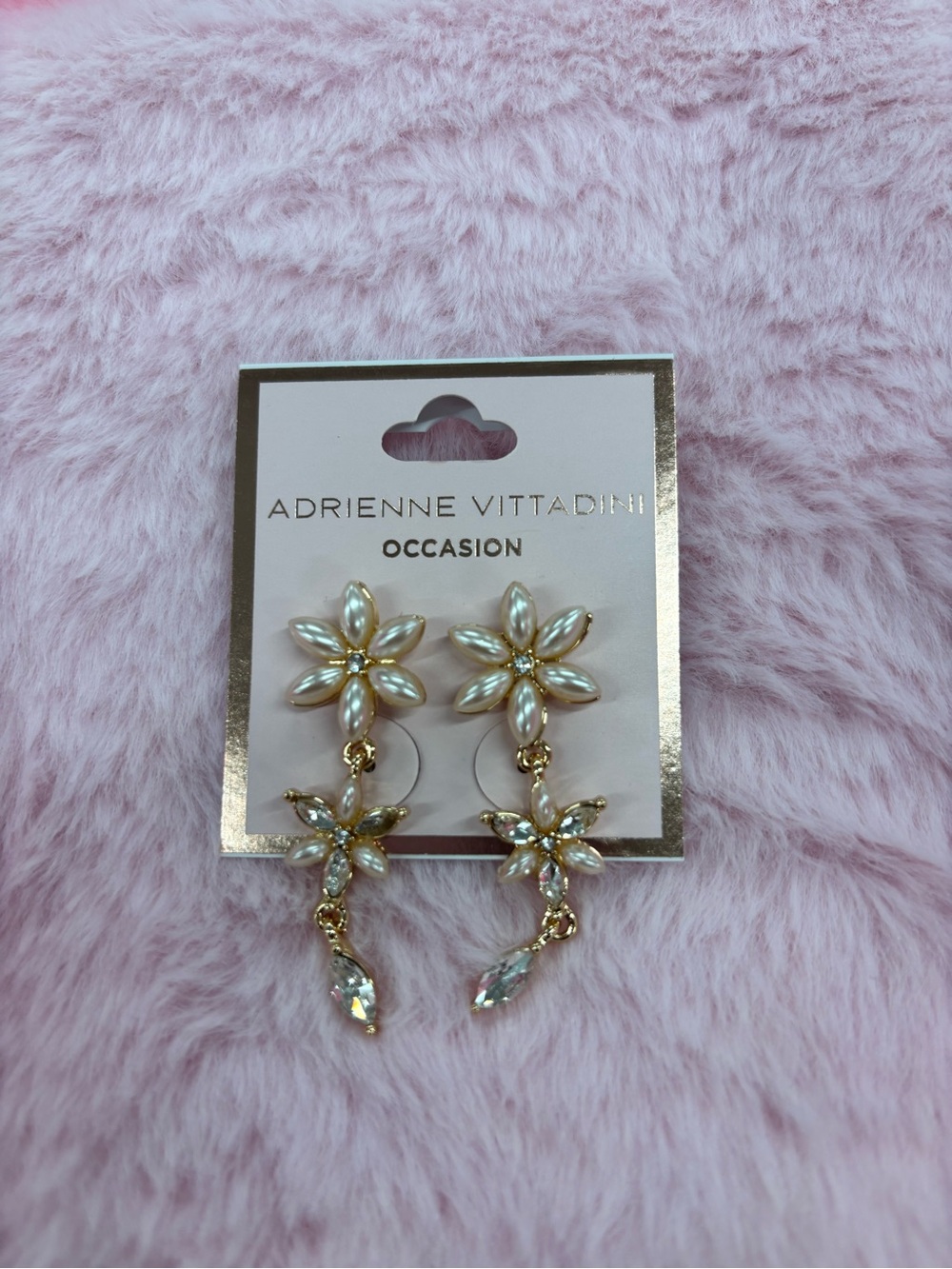 Adrienne Vittadini Gold and Pearl Floral Dangle Earrings - Picture 1 of 2